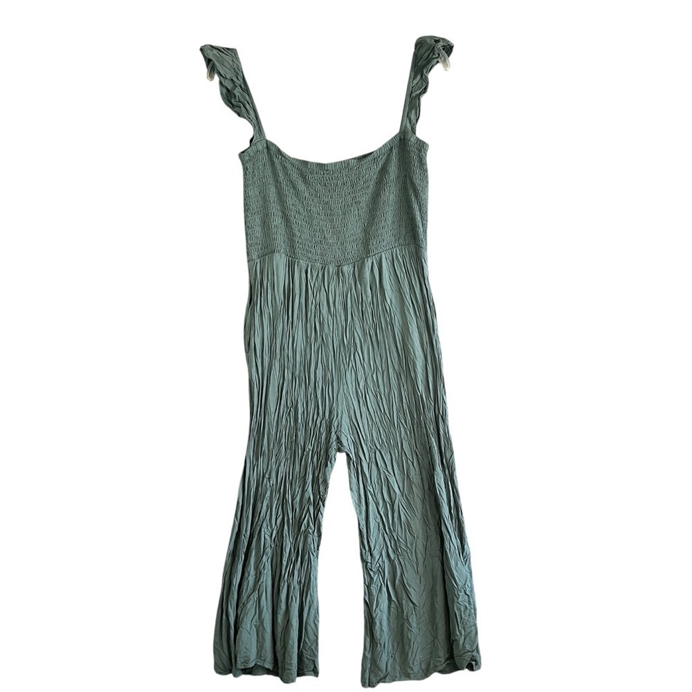 AAKAA Rayon Wide Leg Cropped Jumpsuit Smocked Top Culotte Size Large - Picture 3 of 11